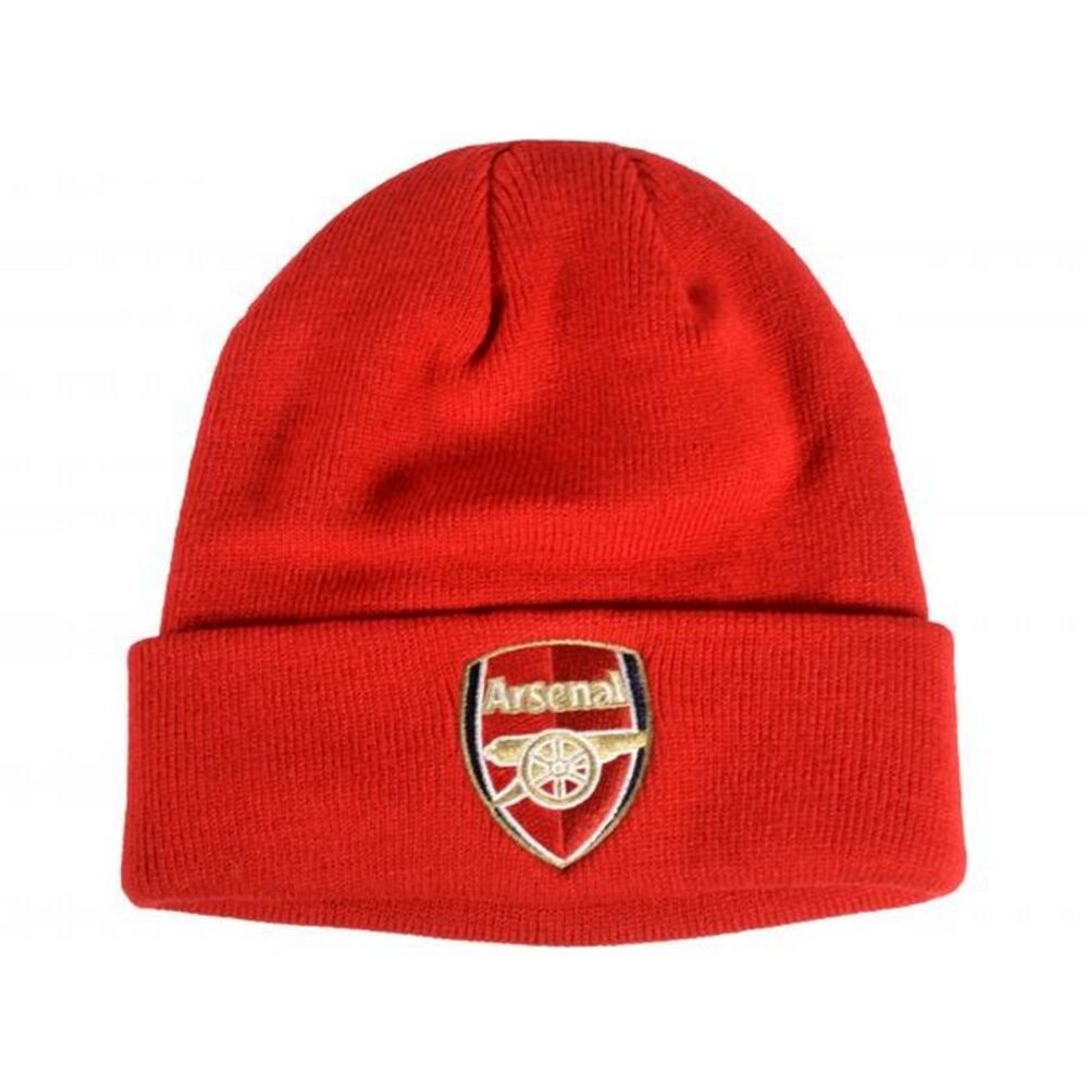 Arsenal FC Childrens/Kids Crest Knitted Turned Up Cuff Beanie / Red